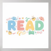 Speelse Pastel Bubble "LEES" Sticker Stijl Poster (Voorkant)
