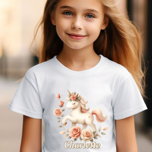 Speelse pastel eenhoorn met rozen t-shirt
