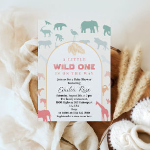 Speelse Pastel Jungle Wild One Baby Shower Safari Kaart