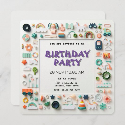 Speelse Pastel Kids Verjaardag Kaart (Voorkant / Achterkant)