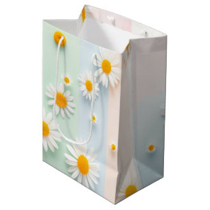 Speelse Pastel Streep Witte Madeliefje Lente Medium Cadeauzakje
