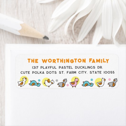 Speelse Pastels Baby Ducklings Baby shower Adres Etiket (Insitu)