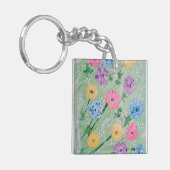 Speelse Pastels Bloemen Acryl Vierkante Sleutelhan Sleutelhanger (Voorkant Links)