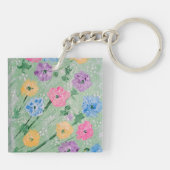 Speelse Pastels Bloemen Acryl Vierkante Sleutelhan Sleutelhanger (Achterkant)