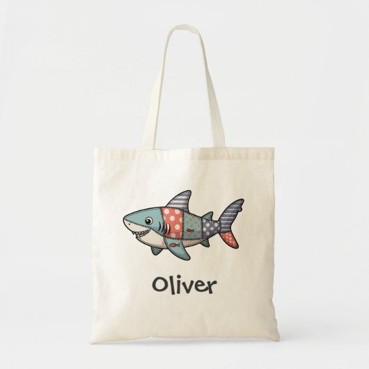 Speelse Patchwork Haai Tote Bag (Voorkant)