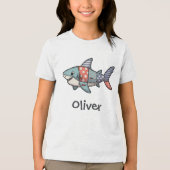 Speelse Patchwork Haai Tri-Blend Shirt (Voorkant)