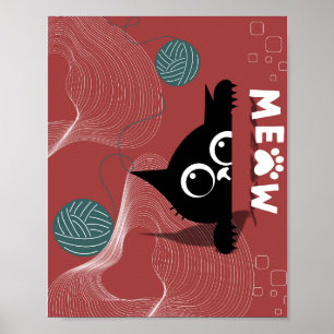 Speelse Peek: Cat & Yarn Whimsy Poster