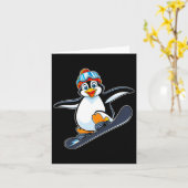 Speelse Penguin Snowboarden Adventure Design Kaart (Gele Bloem)