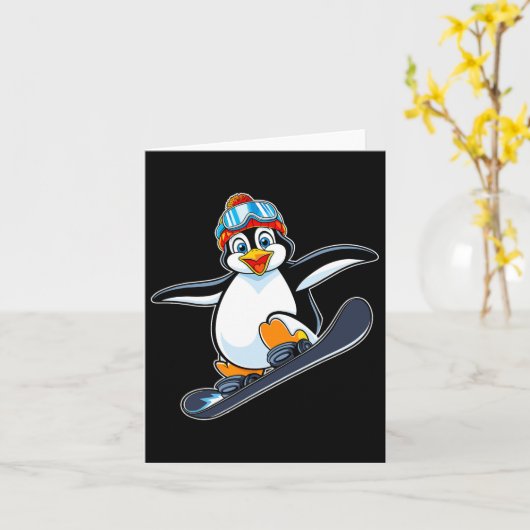 Speelse Penguin Snowboarden Adventure Design Kaart (Gele Bloem)