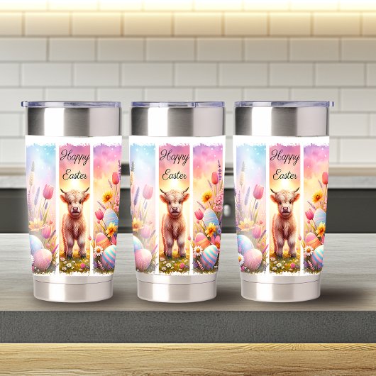 Speelse Penseelstreek Paas Highland Koe 20oz Geïsoleerde Drinkbeker