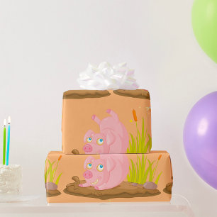 Speelse Pig in Mud Funny Boerderij Animal Cadeaupapier