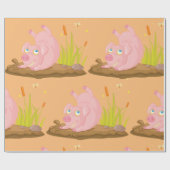 Speelse Pig in Mud Funny Boerderij Animal Cadeaupapier (Vlak)