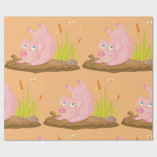 Speelse Pig in Mud Funny Boerderij Animal Cadeaupapier (Vlak)