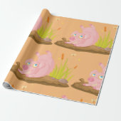 Speelse Pig in Mud Funny Boerderij Animal Cadeaupapier (Uitgerold)
