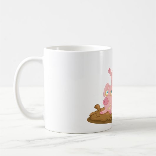 Speelse Pig in Mud Funny Boerderij Animal Koffiemok (Links)