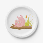 Speelse Pig in Mud Funny Boerderij Animal Papieren Bordje (Voorkant)