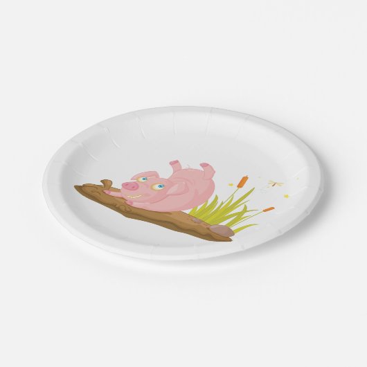 Speelse Pig in Mud Funny Boerderij Animal Papieren Bordje (Gekanteld)