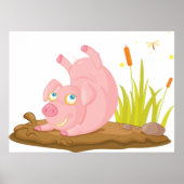 Speelse Pig in Mud Funny Boerderij Animal Poster (Voorkant)