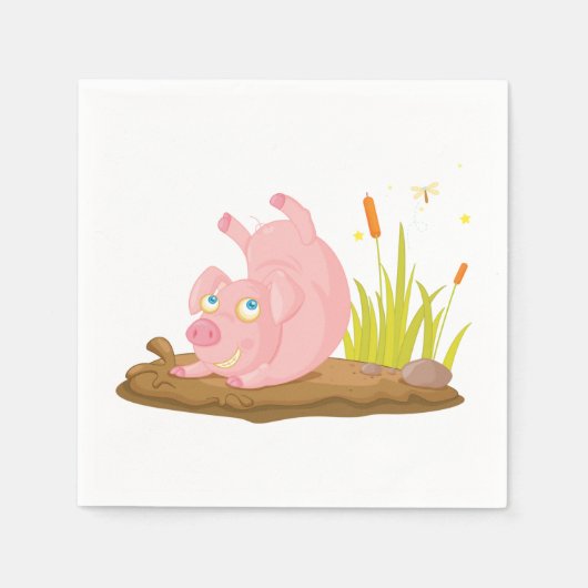 Speelse Pig in Mud Funny Boerderij Animal Servet (Voorkant)