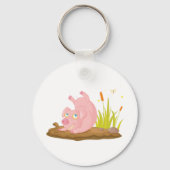 Speelse Pig in Mud Funny Boerderij Animal Sleutelhanger (Voorkant)