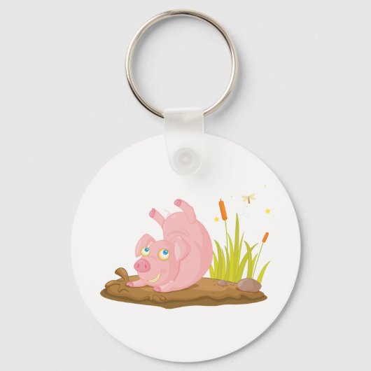 Speelse Pig in Mud Funny Boerderij Animal Sleutelhanger (Achterkant)