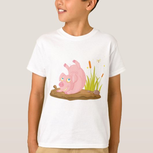 Speelse Pig in Mud Funny Boerderij Animal T-shirt (Voorkant)