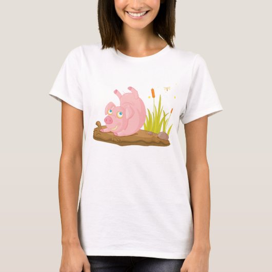 Speelse Pig in Mud Funny Boerderij Animal T-shirt (Voorkant)