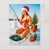 Speelse Pin-Up Girl Gevist in rode bikini Feestdagenkaart (Voorkant)