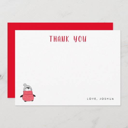 Speelse Pinguïn Kinderen Vakantie Bedankt Notitiekaartje (Voorkant / Achterkant)