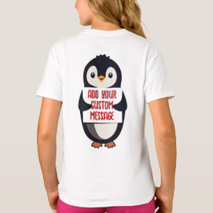 Speelse pinguïn met een bord voor je bericht t-shirt