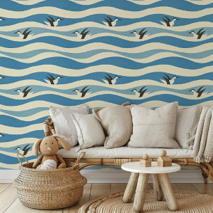 Speelse Pinguïn Ocean Waves Peel & Stick Behang