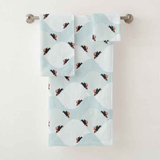 Speelse Pinguïns Glijden op Sneeuwpatroon Bad Handdoek (Insitu)