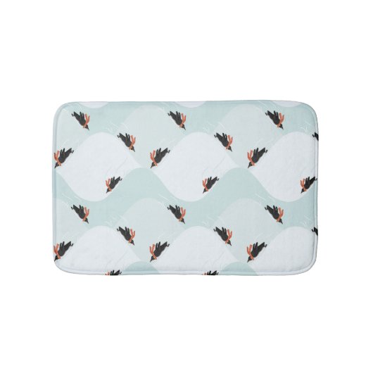 Speelse Pinguïns Glijden op Sneeuwpatroon Badmat (Voorkant)