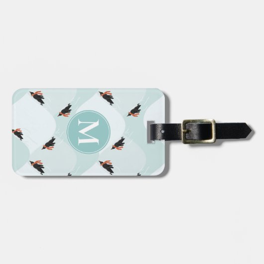 Speelse Pinguïns Glijden op Sneeuwpatroon Bagagelabel (Voorkant horizontaal)