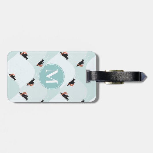 Speelse Pinguïns Glijden op Sneeuwpatroon Bagagelabel (Achterkant horizontaal)