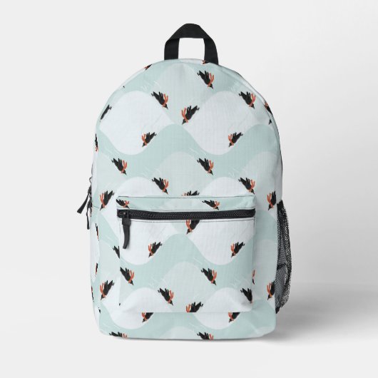 Speelse Pinguïns Glijden op Sneeuwpatroon Bedrukte Rugzak (Voorkant)