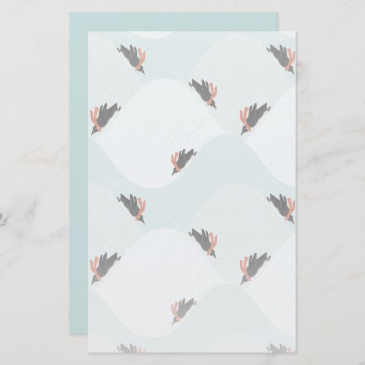 Speelse Pinguïns Glijden op Sneeuwpatroon Briefpapier (Voorkant / Achterkant)