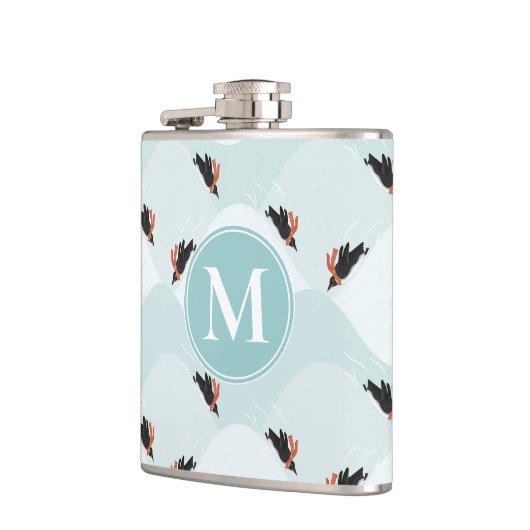 Speelse Pinguïns Glijden op Sneeuwpatroon Heupfles (Links)