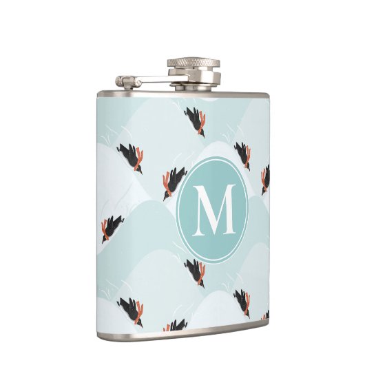 Speelse Pinguïns Glijden op Sneeuwpatroon Heupfles (Rechts)