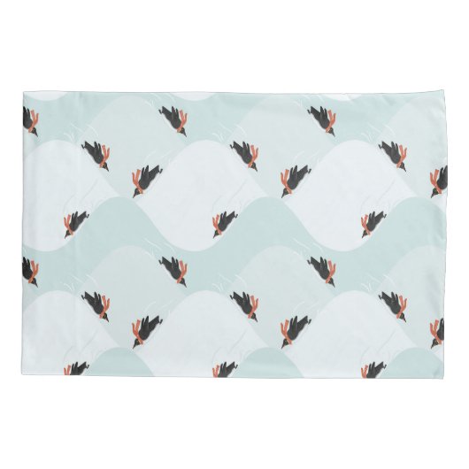 Speelse Pinguïns Glijden op Sneeuwpatroon Kussensloop (Achterkant)