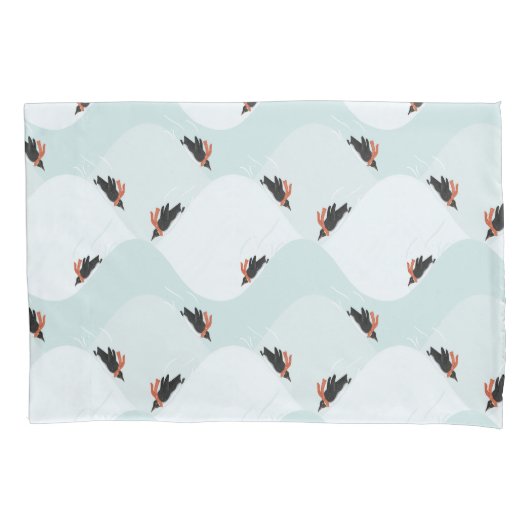 Speelse Pinguïns Glijden op Sneeuwpatroon Kussensloop (Voorkant)