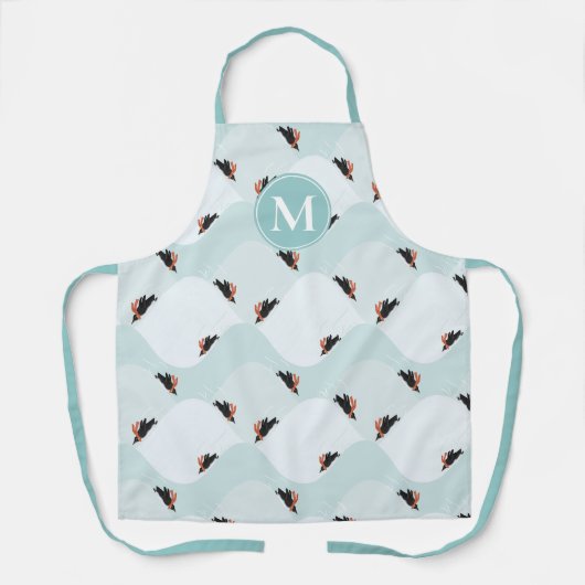 Speelse Pinguïns Glijden op Sneeuwpatroon Schort (Voorkant)