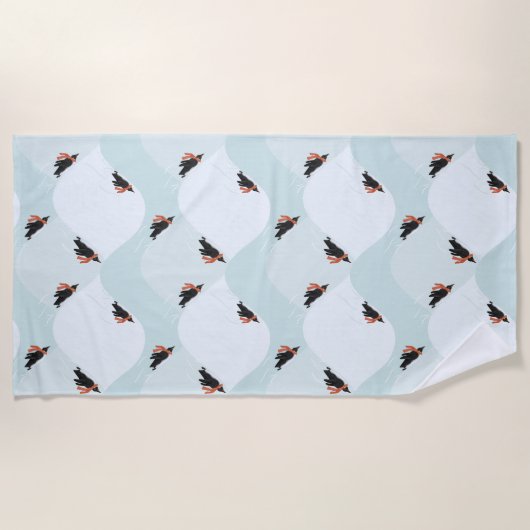 Speelse Pinguïns Glijden op Sneeuwpatroon Strandlaken (Voorkant)