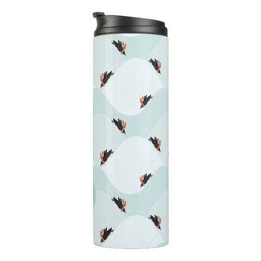 Speelse Pinguïns Glijden op Sneeuwpatroon Thermosbeker (Geroteerd rechts)