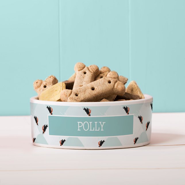 Speelse Pinguïns Glijden op Sneeuwpatroon Voerbakje (Penguin pattern pet bowl)