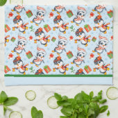 Speelse Pinguïns Voor Kerst  Theedoek (Gevouwen)