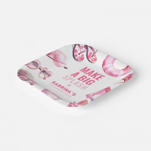 Speelse Pink Pool Party Summer Girl's Birthday Papieren Bordje (Gebogen)