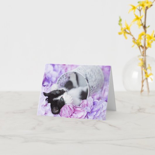 Speelse "Pippa" Paarse Bloemen blanco notecard Kaart (Gele Bloem)