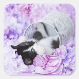 Speelse "Pippa" Paarse Bloemen Vierkante Sticker