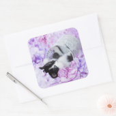 Speelse "Pippa" Paarse Bloemen Vierkante Sticker (Envelop)